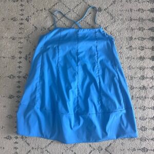 Blue Babydoll Sleeveless Tie Back Mini Dress Square Neck size L flowy pockets